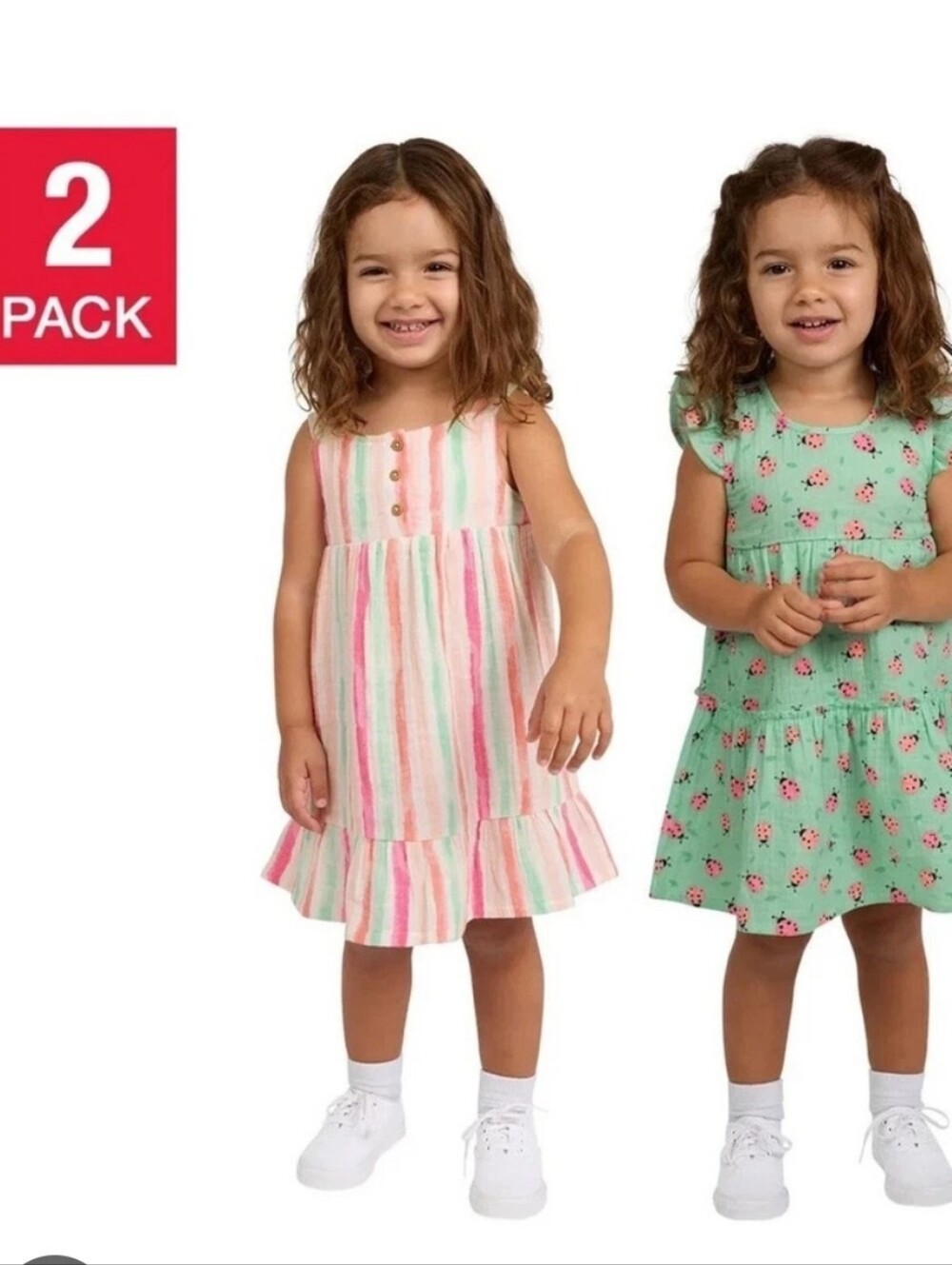 (Ew)New Koala Baby Girls 2-Pack Dress Set,  Striped & Ladybug,